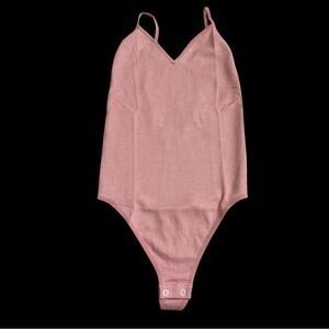 Papaya Dusty Rose Metallic Bodysuit Sparkle V Neck One Piece S/M Y2K